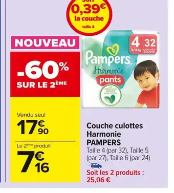 Carrefour Market Pampers couche culottes harmonie offre