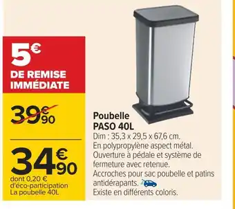 Carrefour Paso poubelle 40l offre