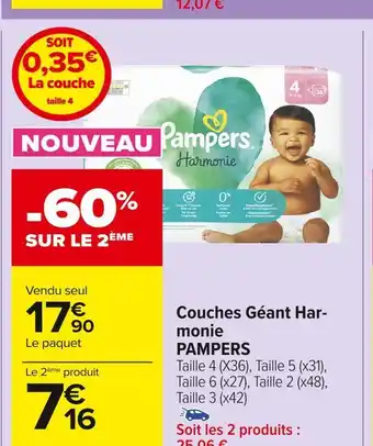 Carrefour Market Pampers couches géant harmonie offre