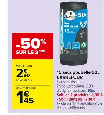 Carrefour Market Carrefour 15 sacs poubelle 50l offre
