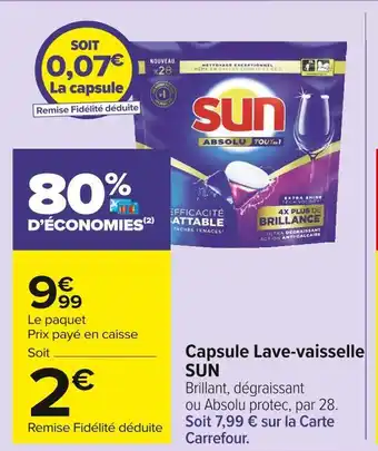 Carrefour Market Sun capsule lave-vaisselle offre