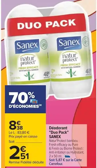Carrefour Déodorant "Duo Pack" Sanex offre