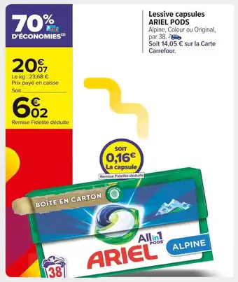 Carrefour Market Ariel lessive capsules pods offre