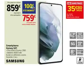 Carrefour Smartphone Galaxy S21 Samsung offre