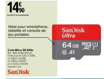 Carrefour Carte Micro Sd 64go Sandisk offre