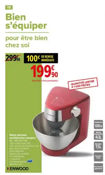 Carrefour Robot Pâtissier Multifonction Compact Kenwood offre