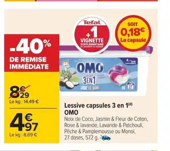 Carrefour Lessive Capsules 3 en 1 OMO offre