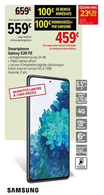 Carrefour Smartphone Galaxy S20 Fe Samsung offre