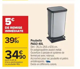 Carrefour Poubelle Paso 40L offre