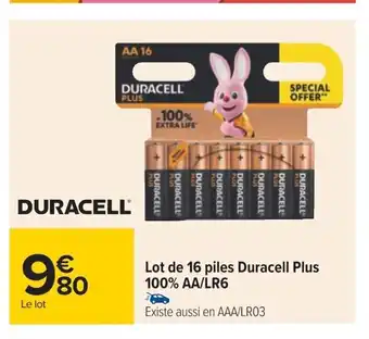 Carrefour Lot De 19 Piles Duracell Plus 100% AA/LR6 offre
