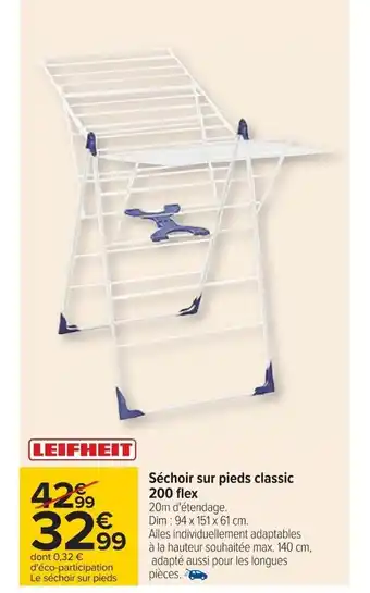 Carrefour Séchoir Sur Pieds Classic 200 Flex offre