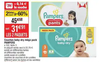 Cora x Carrefour Couches Baby-dry Méga Pack Pampers offre