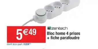 Cora x Carrefour Bloc Home 4 Prises + Fiche Parafoudre Zenitech offre