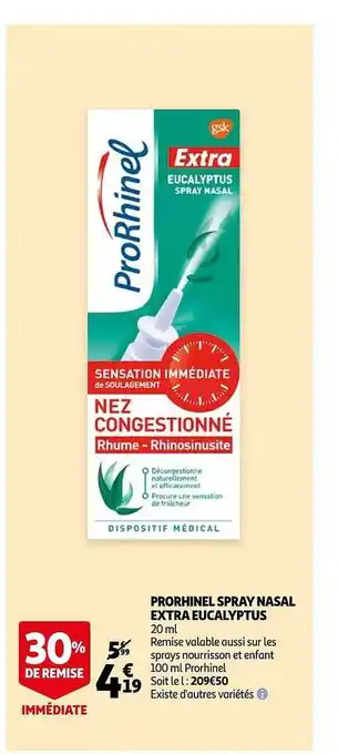 Auchan Prorhinel spray nasal extra eucalyptus offre