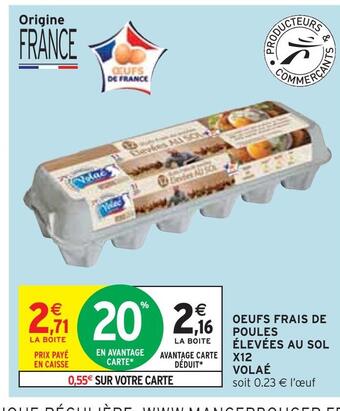 Intermarché Volaé oeufs frais de poules élevées au sol x12 offre