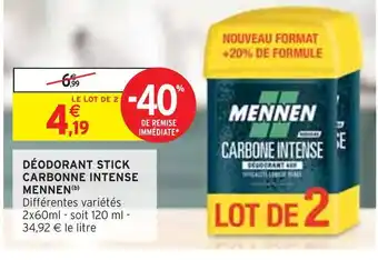Intermarché Mennen déodorant stick carbonne intense (b) offre