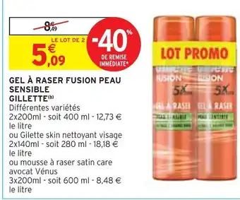 Intermarché Gillette gel à raser fusion peau sensible offre