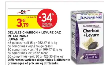 Intermarché Juvamine gélules charbon + levure gaz intestinaux offre