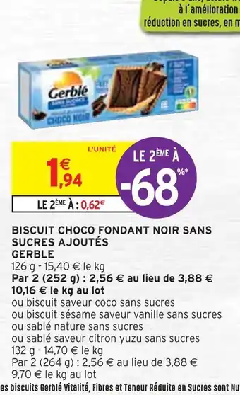 Gerble biscuit choco fondant noir sans sucres ajoutés