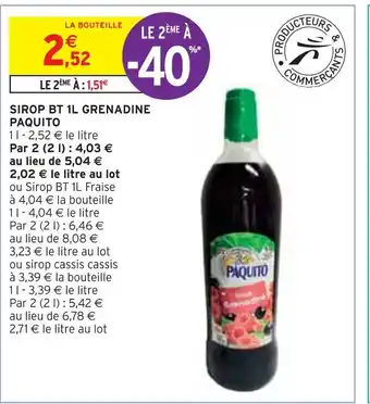 Intermarché Paquito sirop bt 1l grenadine offre