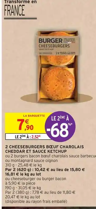 Intermarché 2 cheeseburgers bœuf charolais cheddar et sauce ketchup offre