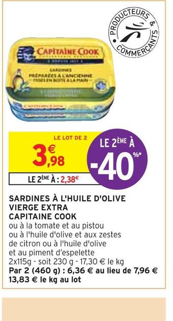 Intermarché Capitaine cook sardines à l'huile d'olive vierge extra offre