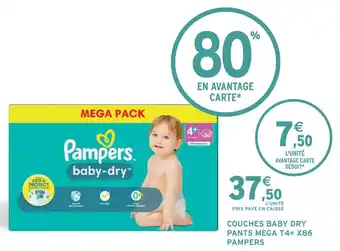 Intermarché Pampers couches baby dry pants mega t4+ x86 offre