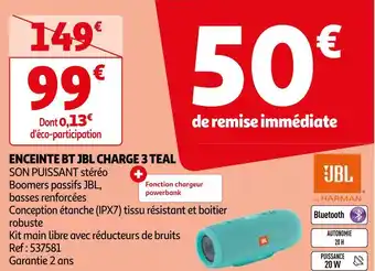Auchan Jbl enceinte bt charge 3 teal offre