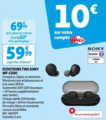 Auchan Ecouteurs tws wf-c500 offre