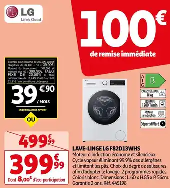 Auchan Lg lave-linge f82d13whs offre