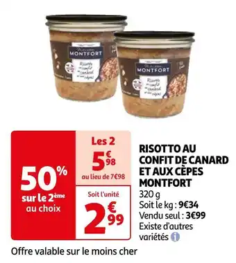 Auchan Montfort risotto au confit de canard et aux cèpes offre