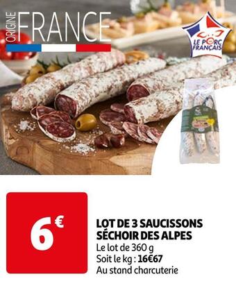 Auchan Lot de 3 saucissons séchoir des alpes offre