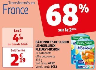 Auchan Fleury michon bâtonnets de surimi le moelleux offre