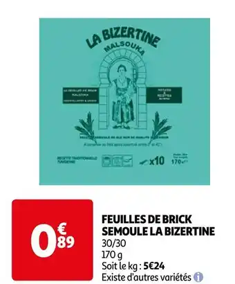 Auchan La bizertine feuilles de brick semoule offre