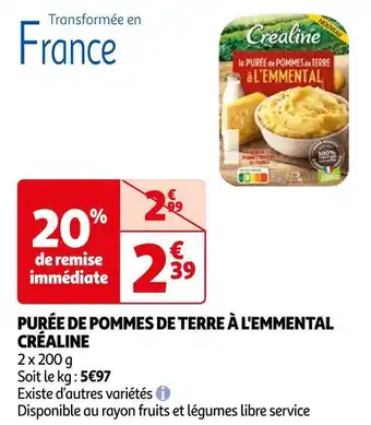 Auchan Créaline purée de pommes de terre à l'emmental offre