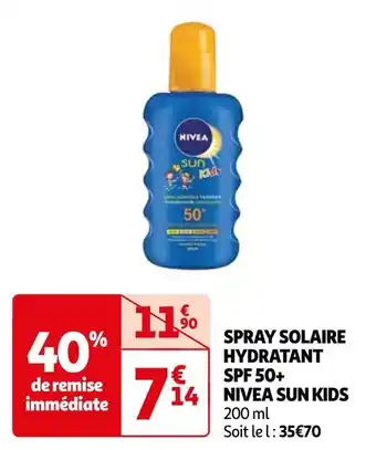 Auchan Nivea spray solaire hydratant spf 50+ sun kids offre