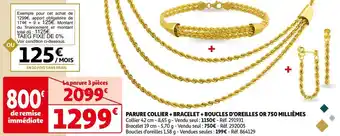 Auchan Parure collier + bracelet + boucles d'oreilles or 750 millièmes offre
