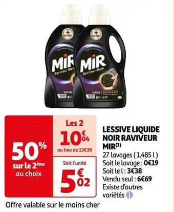 Auchan Mir lessive liquide noir raviveur offre