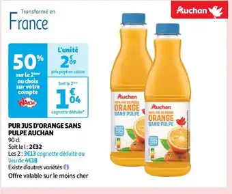 Auchan Auchan pur jus d'orange sans pulpe offre