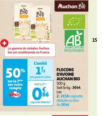 Auchan Auchan bio flocons d'avoine offre