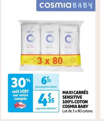 Auchan Auchan baby maxi carrés sensitive 100% coton offre
