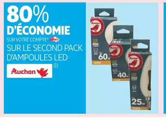 Auchan Auchan 80% d’économie sur votre compte waaoh ! sur le second pack d'ampoules led auchan offre