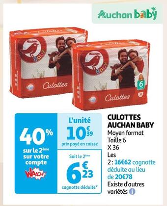 Auchan Auchan baby culottes offre