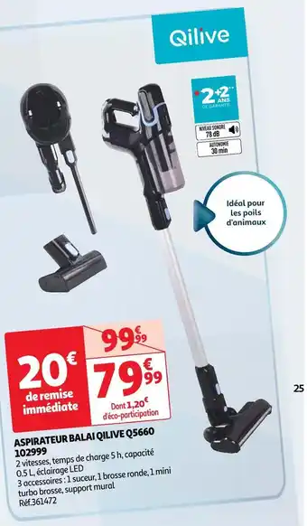 Auchan Qilive aspirateur balai q5660 102999 offre