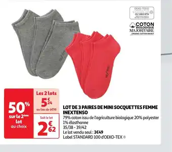 Auchan Inextenso lot de 3 paires de mini socquettes femme offre