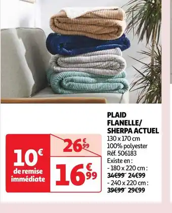 Auchan Actuel plaid flanelle/ sherpa offre