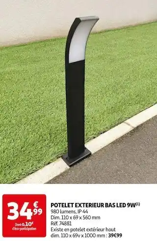 Auchan Potelet exterieur bas led 9w offre