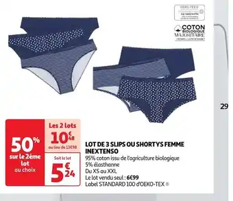 Auchan Inextenso lot de 3 slips ou shortys femme offre