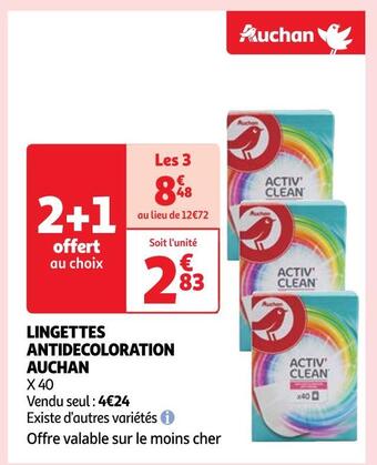 Auchan Auchan lingettes antidecoloration offre