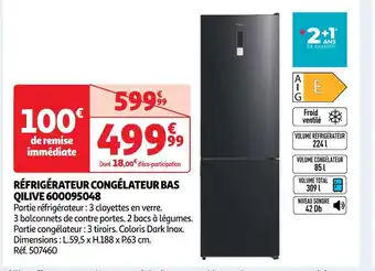 Auchan Qilive réfrigérateur congélateur bas 600095048 offre